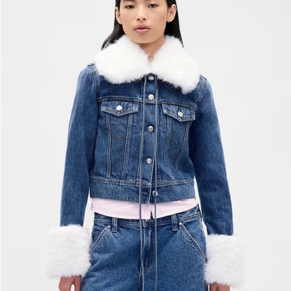 Gap x Sandy Liang Vegan Fur Crop Denim Jacket